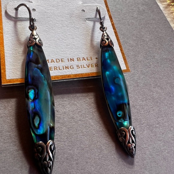 Sterling Silver Annika Witt Balinese Blue Mother of pearl .925 Drop Earrings - Picture 2 of 5